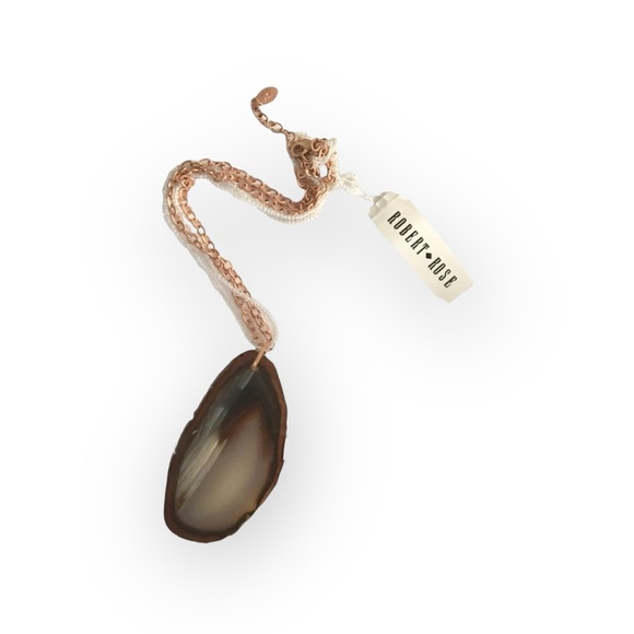 new Robert Rose ✲ Polished Organic Agate Slice Necklace ✲ Rose Gold Link Chain - Picture 9 of 16